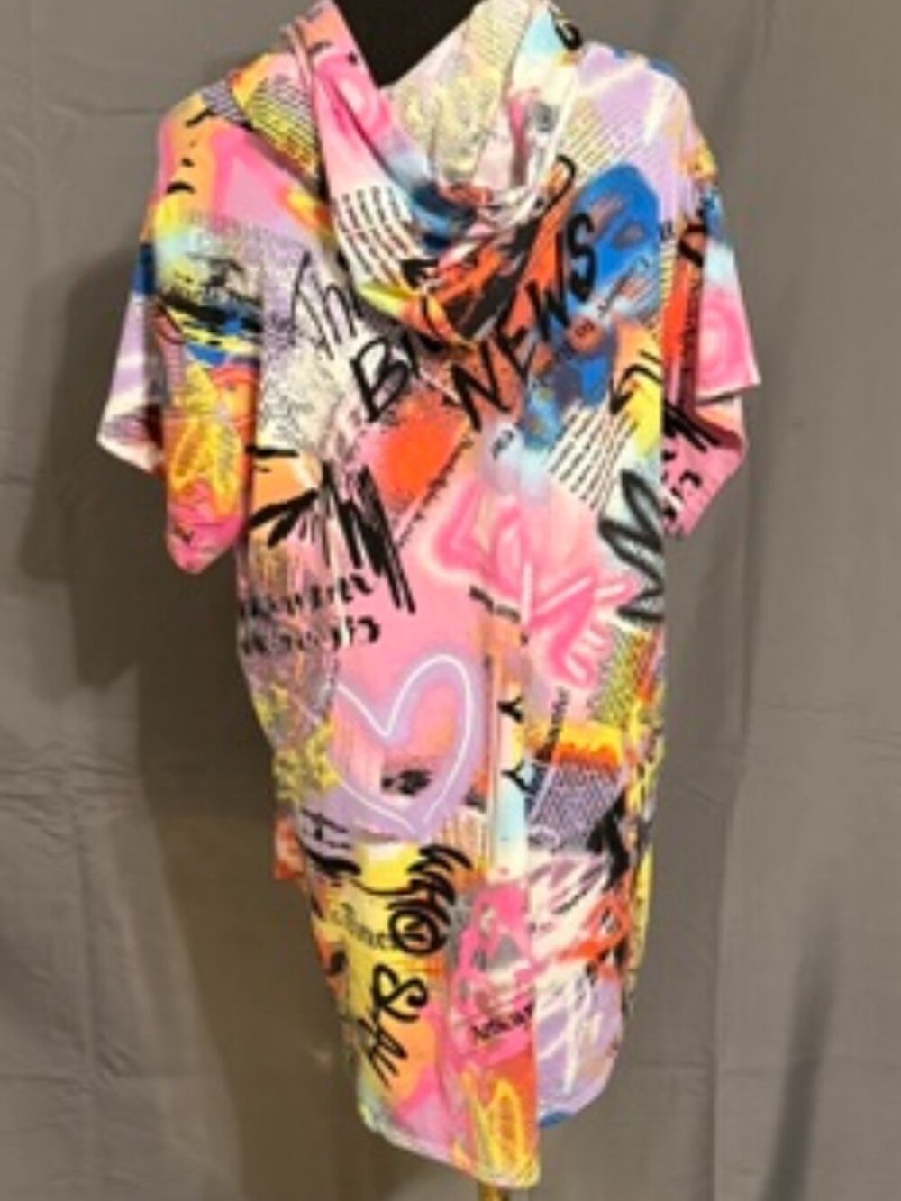 ARABELLA Lightweight Newspaper Print Hoodie Size 1X - Picture 2 of 4